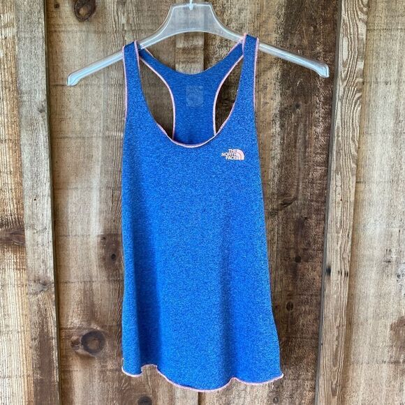 The North Face Sleeveless Racerback Round Neck Pink/blue Raw Hem Pull-over Tank - Picture 1 of 5